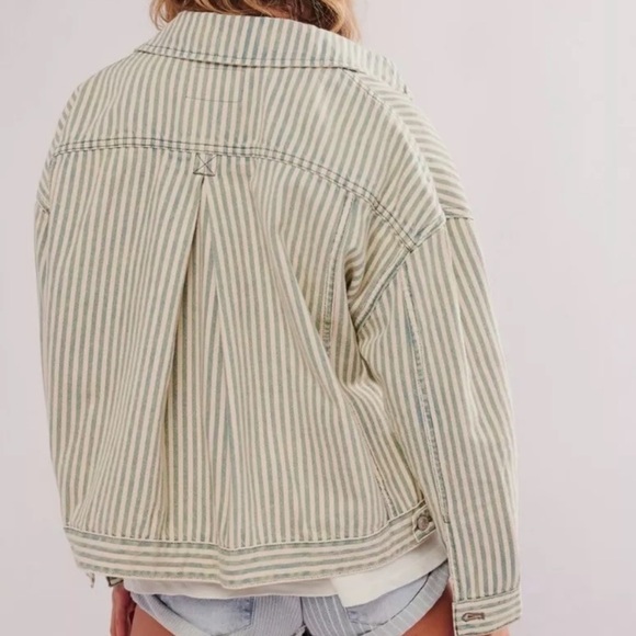 Free People We The Free Opal Swing Railroad Jacket Denim Jean Striped Cream XS - Picture 2 of 11